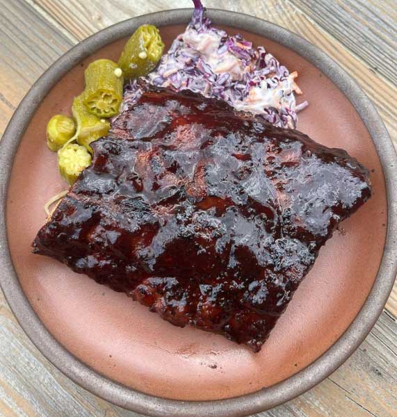 Ribs and pickled okra from 12 Bones Smokehouse in Asheville, NC