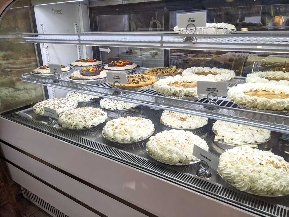 Bakery display case filled with pie