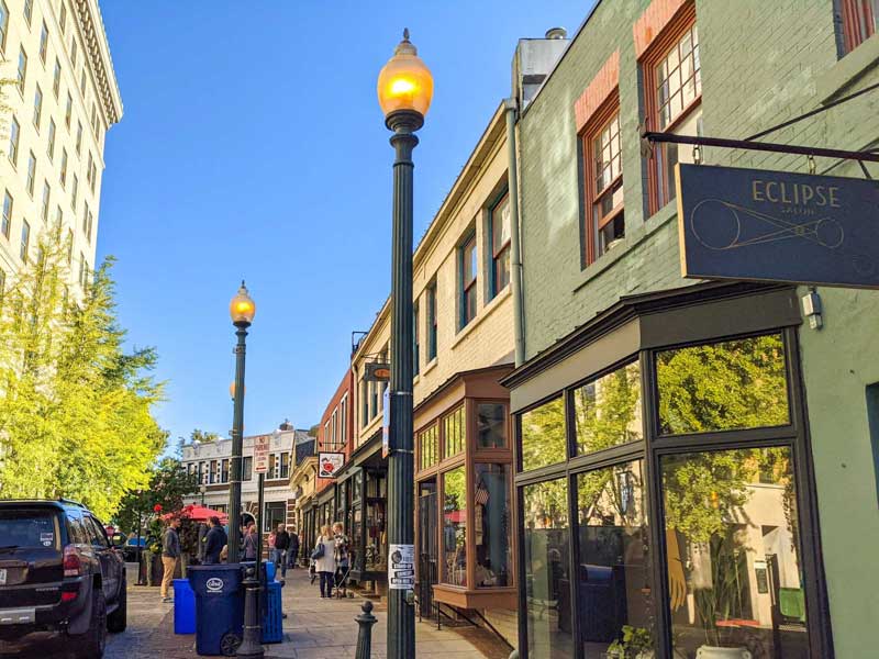 Buildings along Wall Street in downtown Asheville