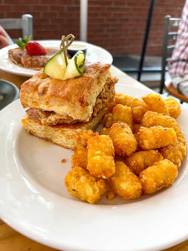 Chicken biscuit and tater tots from All Day Darling in Montford Asheville