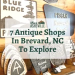 Ecusta Creative wooden signs at Brevard Marketplace with text "7 Antique Shops In Brevard, NC To Explore"