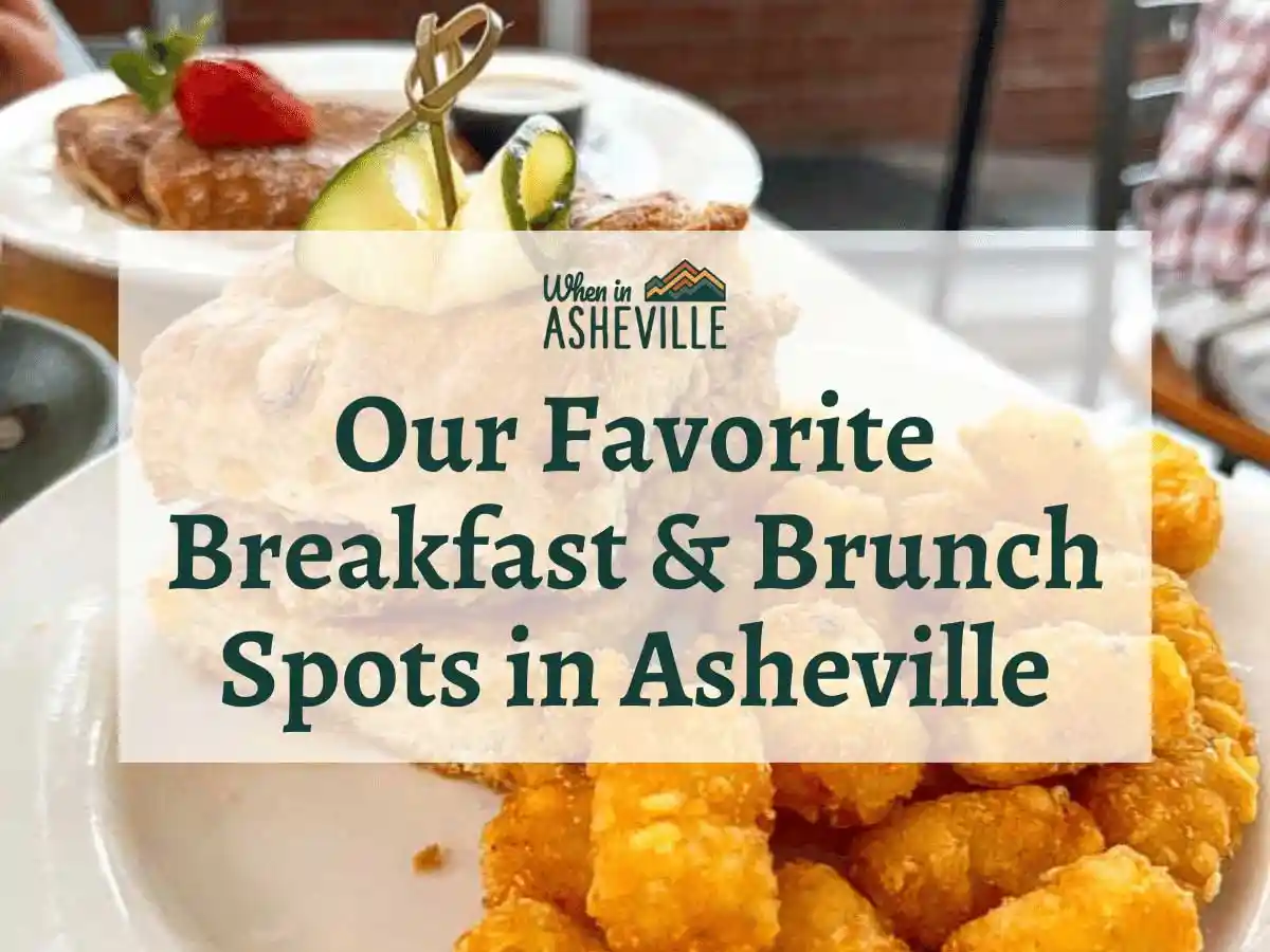 All Day Darling chicken biscuit and tator tots with text "Our Favorite Breakfast & Brunch Spots in Asheville"