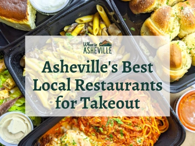 Italian takeout from Vinnie's with text "Asheville's Best Local Restaurants for Takeout"