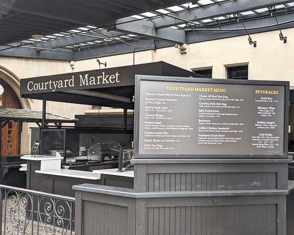 The menu at Courtyard Market on the Biltmore Estate