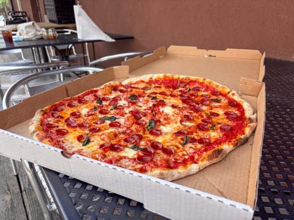 Takeout pizza from Birdie's in Downtown Asheville