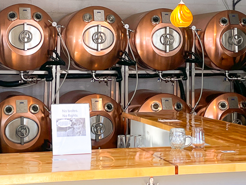 European-style serving tanks at Cellarest Beer Project in West Asheville