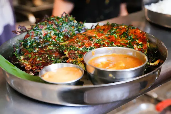 Tomato and cheese uttapam from Chai Pani in Asheville, NC