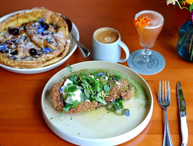 Pork schnitzel and dutch baby at ELDR in Asheville