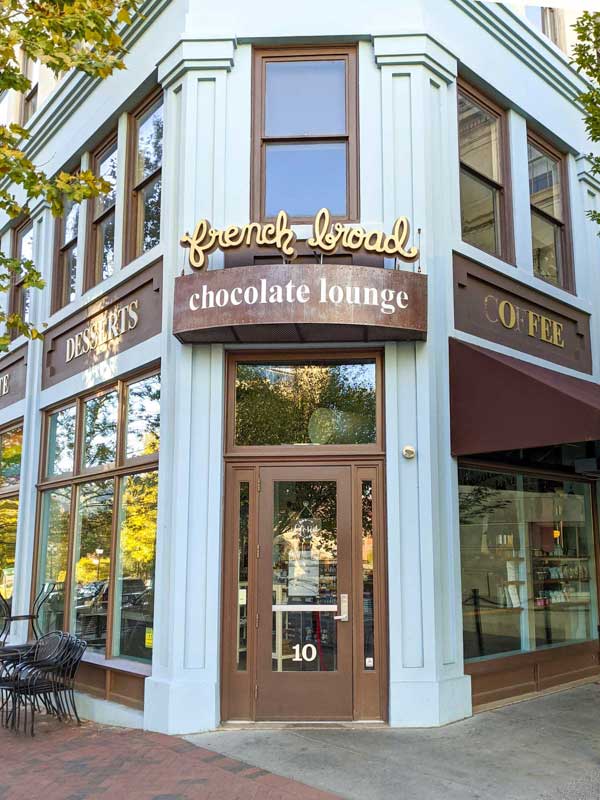 Exterior of French Broad Chocolate Lounge in downtown Asheville