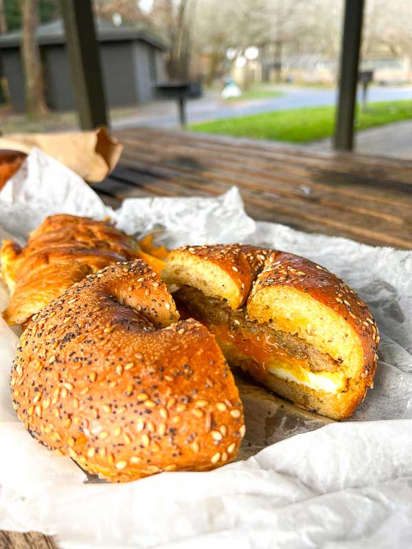 Breakfast sandwich with sausage, egg and cheese from Geraldine's in North Asheville