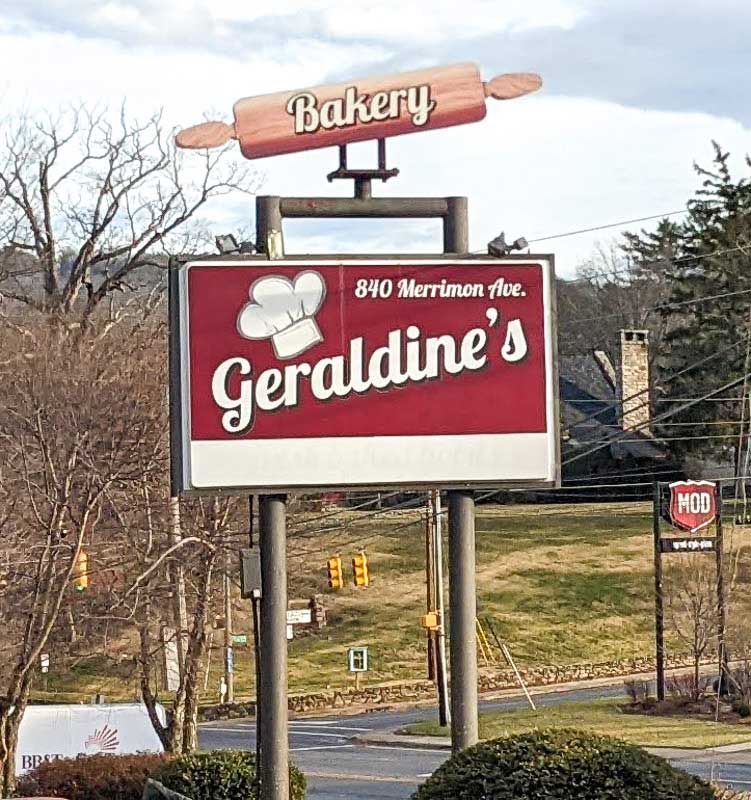 Sign out front of Geraldine's North Asheville location