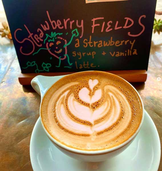 Strawberry Fields latte from High Five Coffee in Asheville, NC