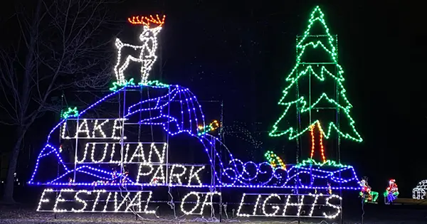 Lake Julian Park Festival of Lights display in Asheville