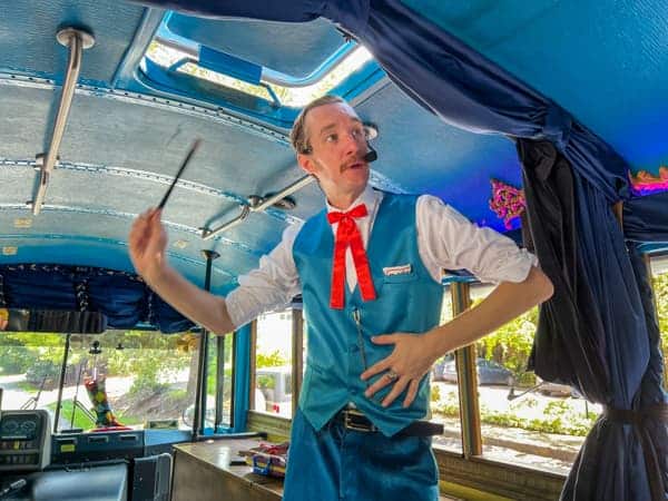 Tour guide on a LaZoom Bus comedy tour in Asheville, NC