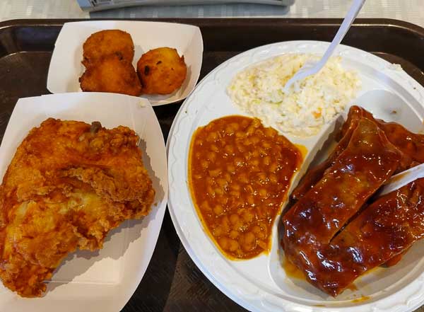 Rib and chicken plate from Little Pigs BBQ in Asheville, NC