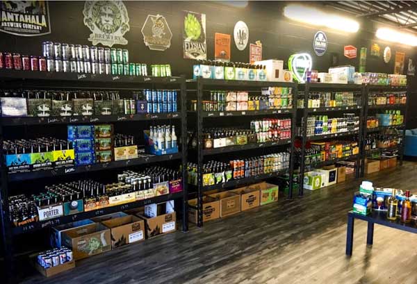 Shelves with beer at Local 604 Bottle Shop.