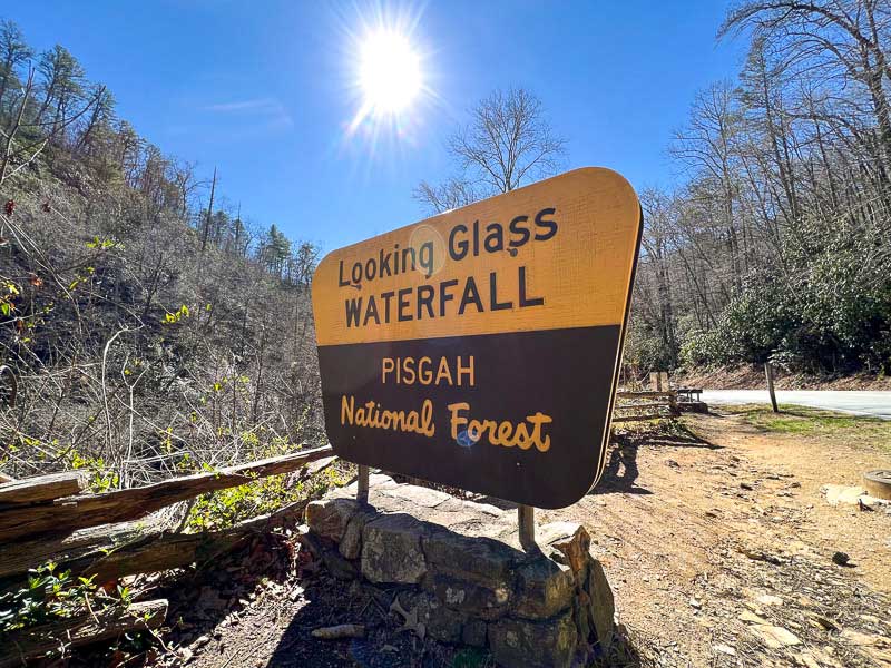 Pisgah National Forest sign for Looking Glass Waterfall