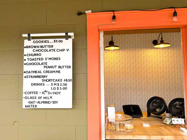 Cookie menu at Moo Cookie Company in West Asheville
