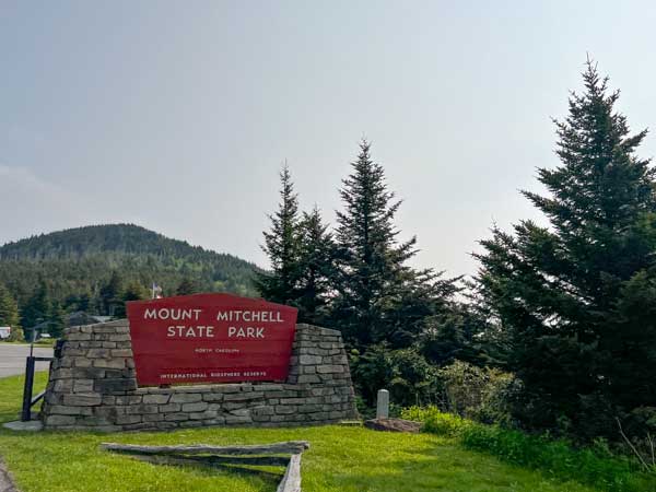 Mount Mitchell State Park entrance sign.