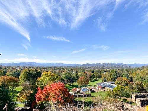 Fall foliage view from Sunset Terrace at Omni Grove Park Inn