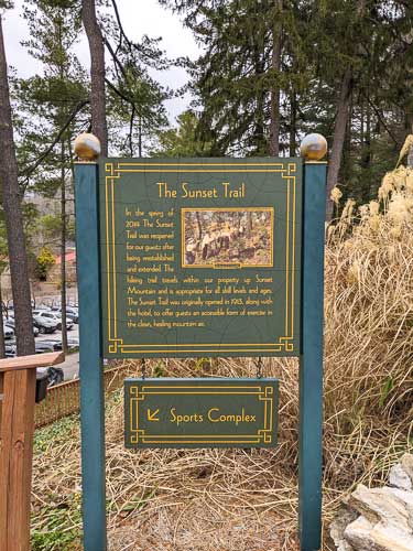 Trail sign for the sunset trail at the Omni Grove Park Inn