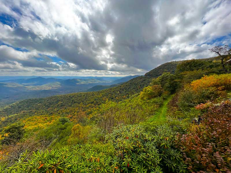 View of the blue ridge mountains from observation deck at Pisgah Inn