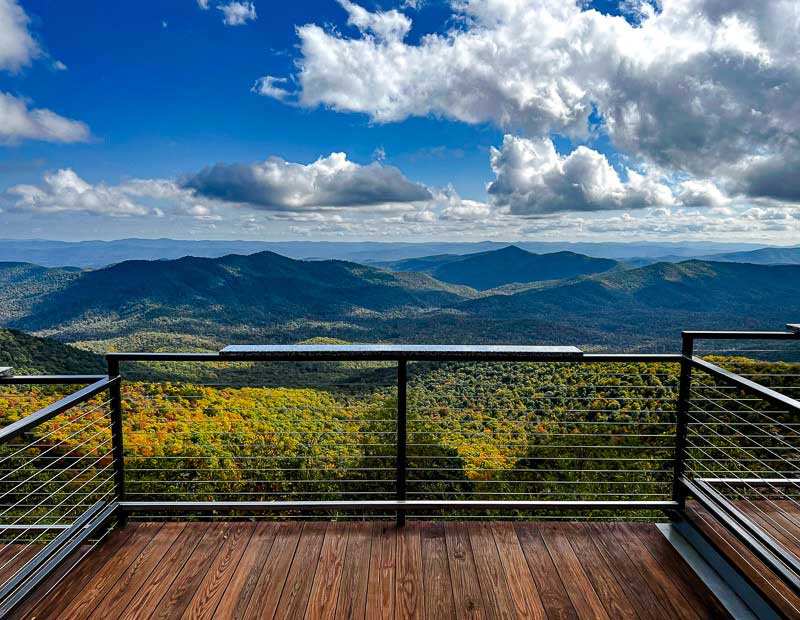 View of the blue ridge mountains from observation deck at Pisgah Inn