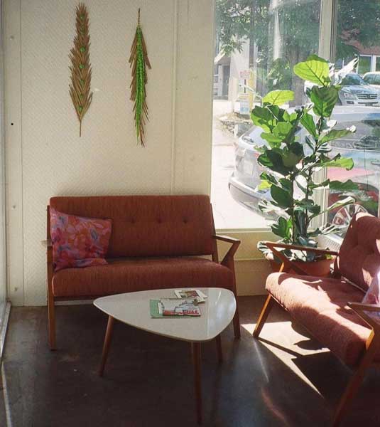 Interior seating at Pollen coffee shop in Asheville, NC