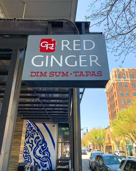 Exterior sign at Red Ginger Dimsum and Tapas in Asheville, NC.