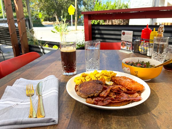 The Big Tasty breakfast plate and a bowl of yogurt at Tastee Diner in West Asheville, NC