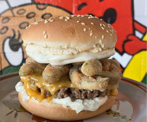 Vegan cheeseburger from Trashy Vegan in West Asheville, NC