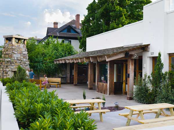 Exterior patio at Ukiah Smokehouse and Grill in Asheville, NC.