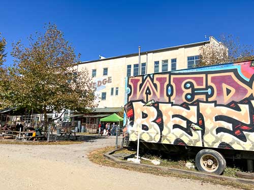 Exterior of Wedge Brewing at Wedge Studios in the River Arts District in Asheville NC